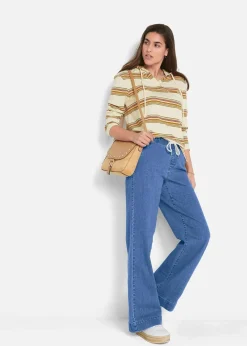 bonprix Jeans|Kurzgrößen^Wide Leg Jeans Mid Waist, Stretch hellblau denim