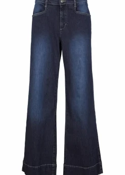 bonprix Kurzgrößen|Bekleidung·Shirts & Tops^Wide Leg Jeans Mid Waist, Stretch dunkelblau denim used