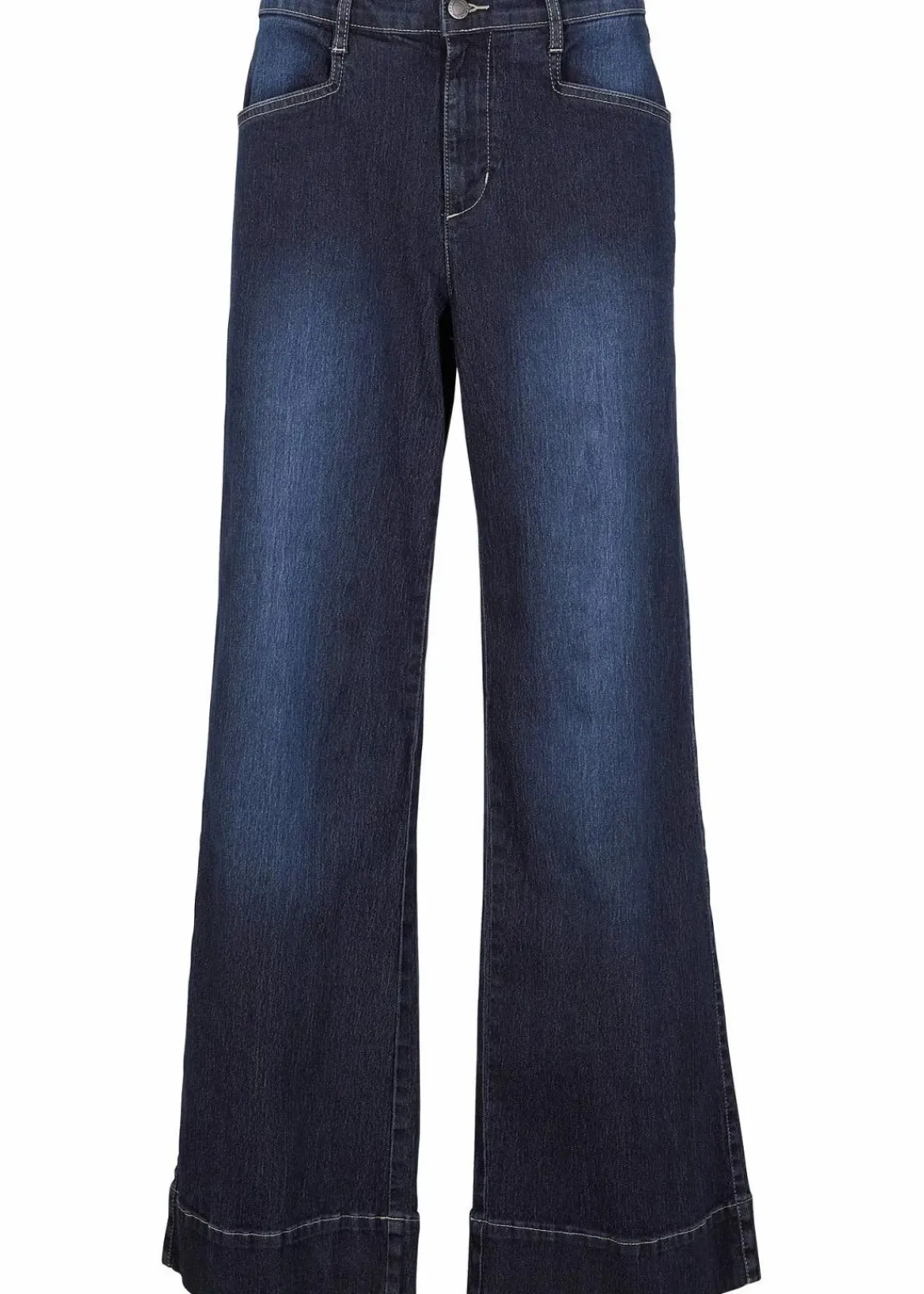 bonprix Kurzgrößen|Bekleidung·Shirts & Tops^Wide Leg Jeans Mid Waist, Stretch dunkelblau denim used