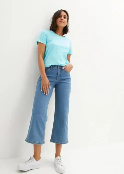 bonprix Bekleidung·Shirts & Tops|Jeans^Wide Leg Jeans Mid Waist, cropped blau denim