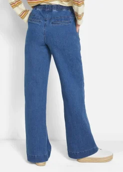 bonprix Jeans|Kurzgrößen^Wide Leg Jeans Mid Waist, Stretch blau denim