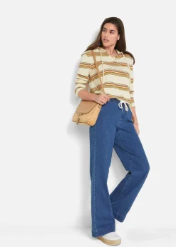 bonprix Jeans|Kurzgrößen^Wide Leg Jeans Mid Waist, Stretch blau denim