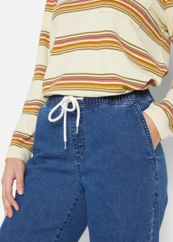bonprix Jeans|Kurzgrößen^Wide Leg Jeans Mid Waist, Stretch blau denim
