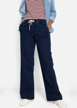bonprix Kurzgrößen|Bekleidung·Shirts & Tops^Wide Leg Jeans Mid Waist, Stretch dunkelblau denim