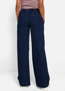 bonprix Kurzgrößen|Bekleidung·Shirts & Tops^Wide Leg Jeans Mid Waist, Stretch dunkelblau denim