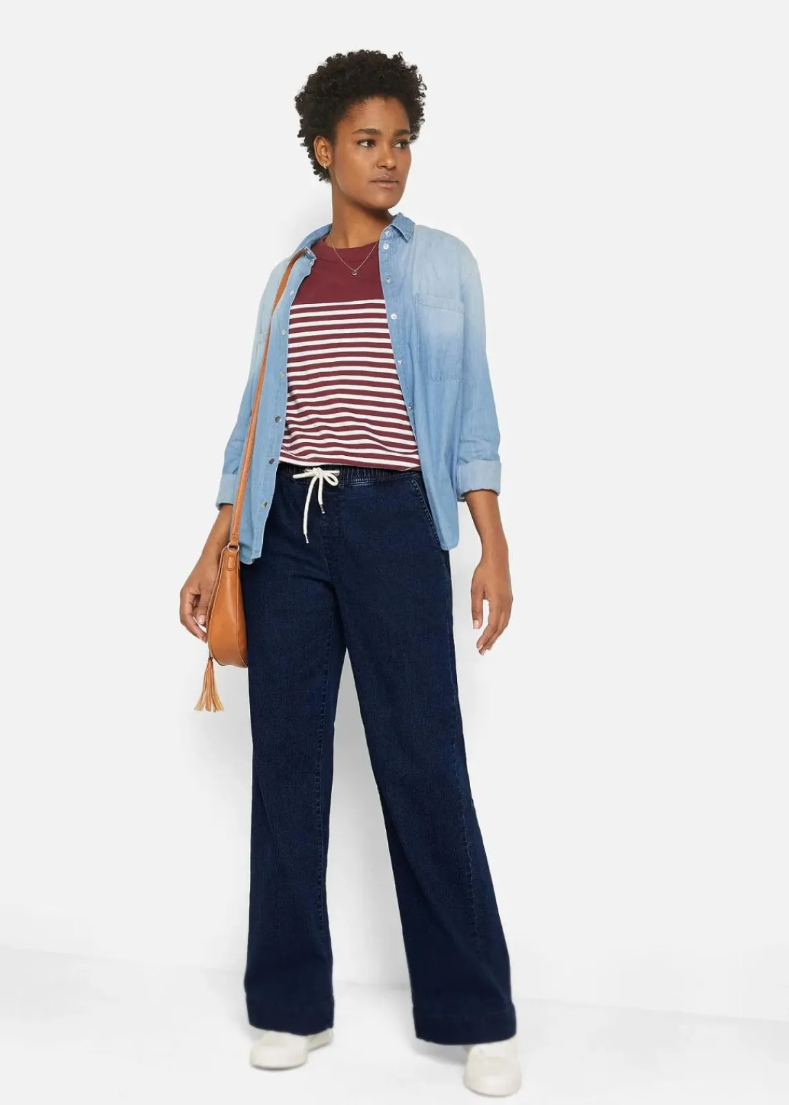 bonprix Kurzgrößen|Bekleidung·Shirts & Tops^Wide Leg Jeans Mid Waist, Stretch dunkelblau denim