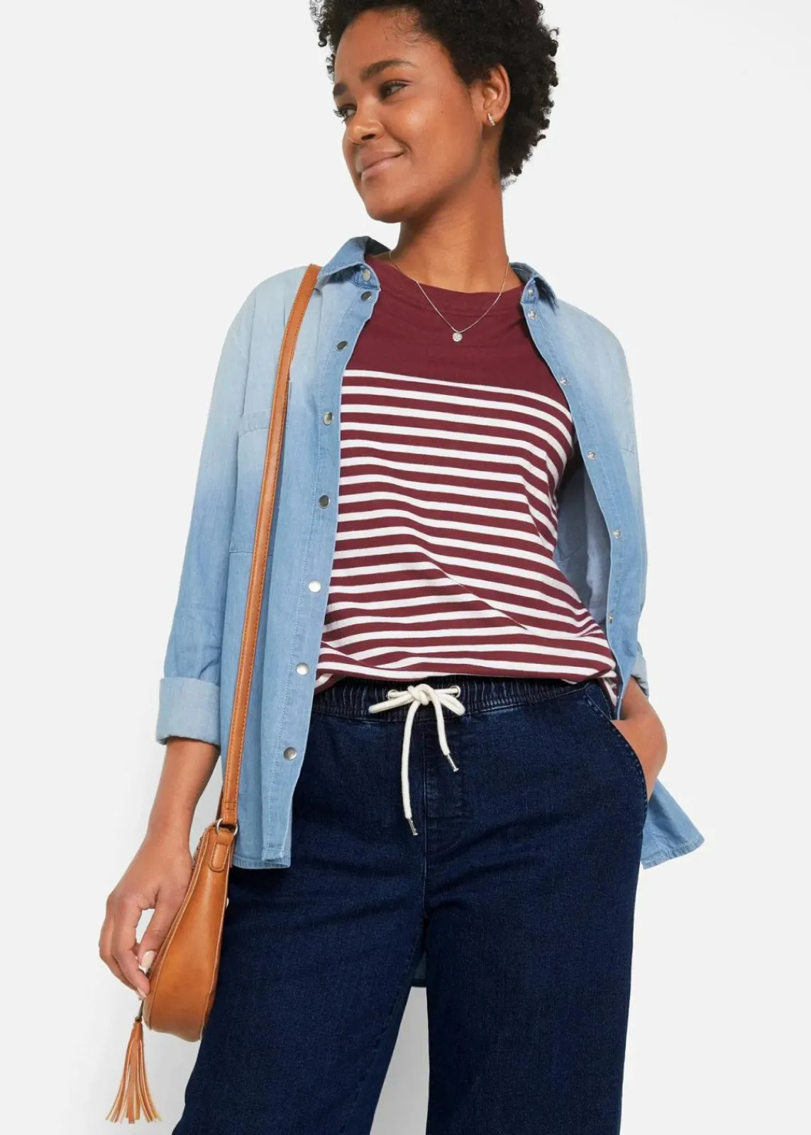 bonprix Kurzgrößen|Bekleidung·Shirts & Tops^Wide Leg Jeans Mid Waist, Stretch dunkelblau denim