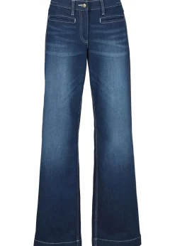 bonprix Jeans|Bekleidung·Shirts & Tops^Wide Leg Jeans Mid Waist, Bequembund blau denim used