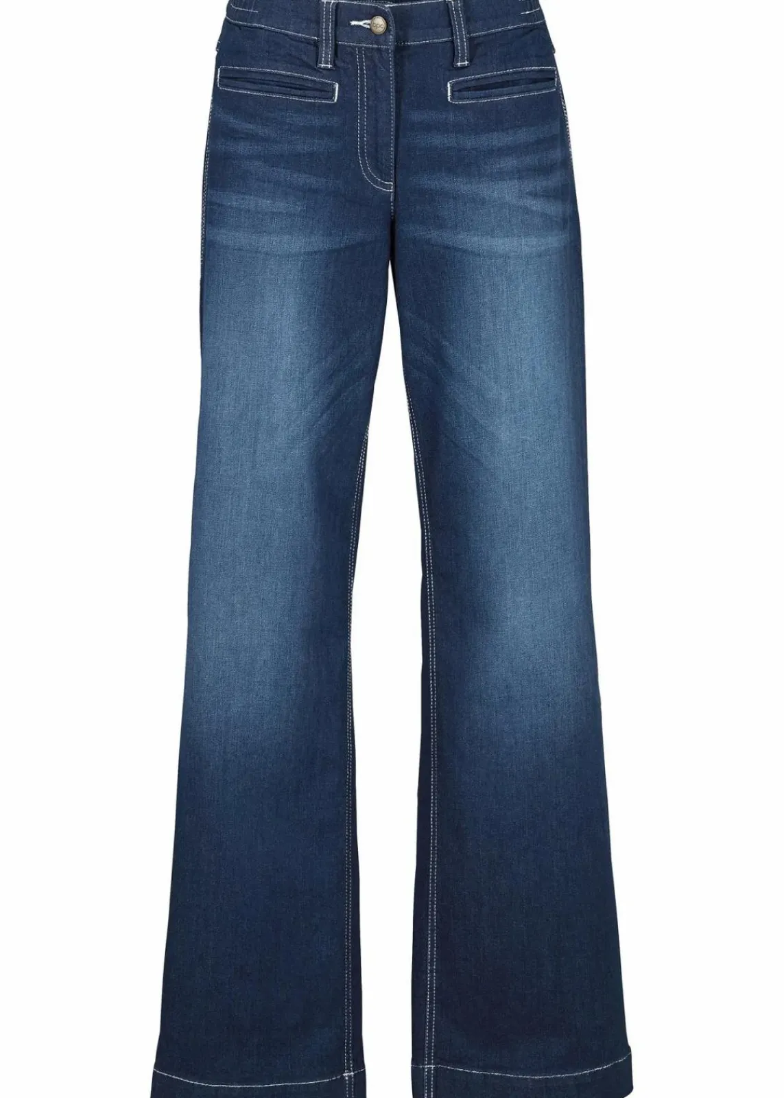 bonprix Jeans|Bekleidung·Shirts & Tops^Wide Leg Jeans Mid Waist, Bequembund blau denim used