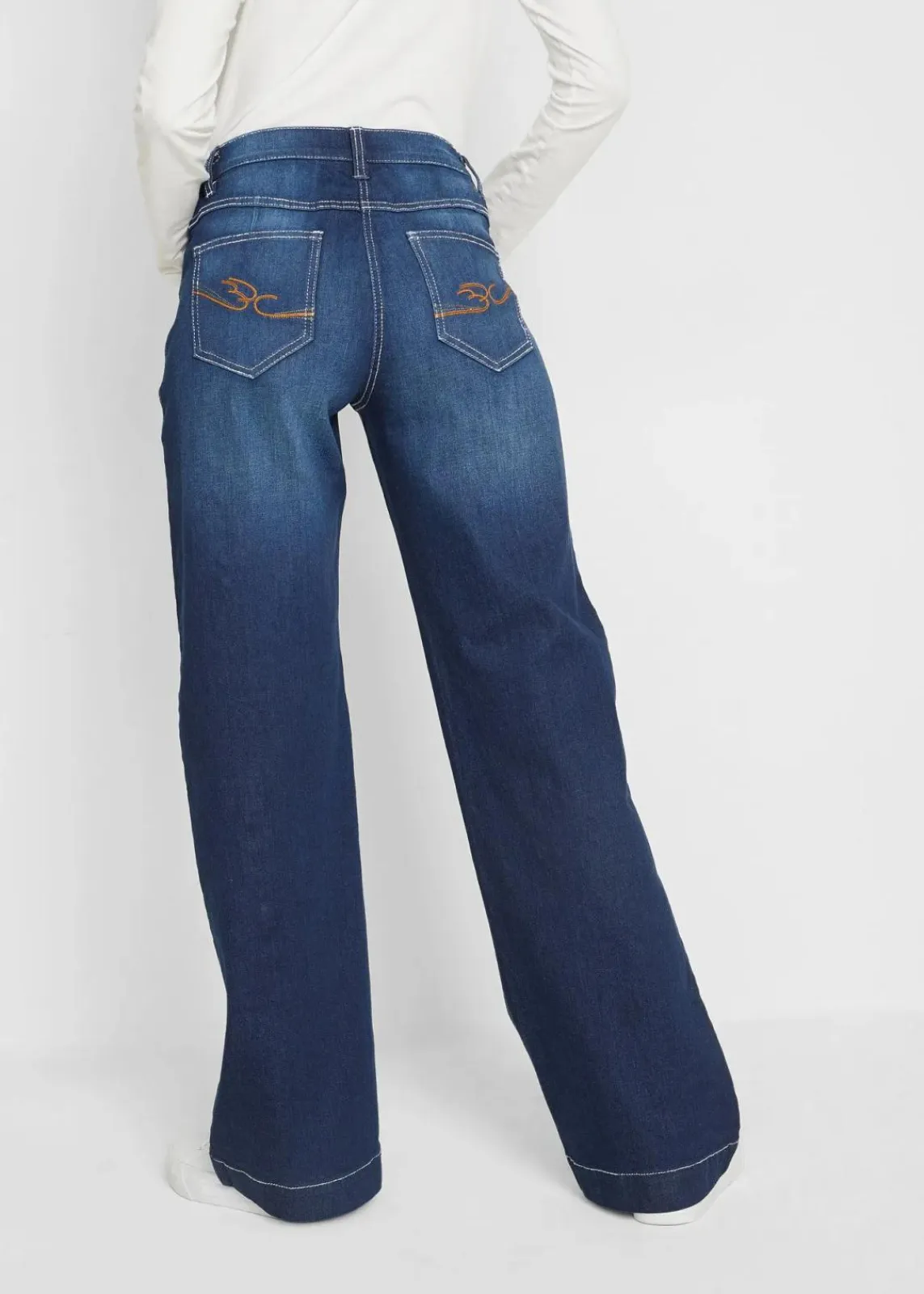 bonprix Jeans|Bekleidung·Shirts & Tops^Wide Leg Jeans Mid Waist, Bequembund blau denim used