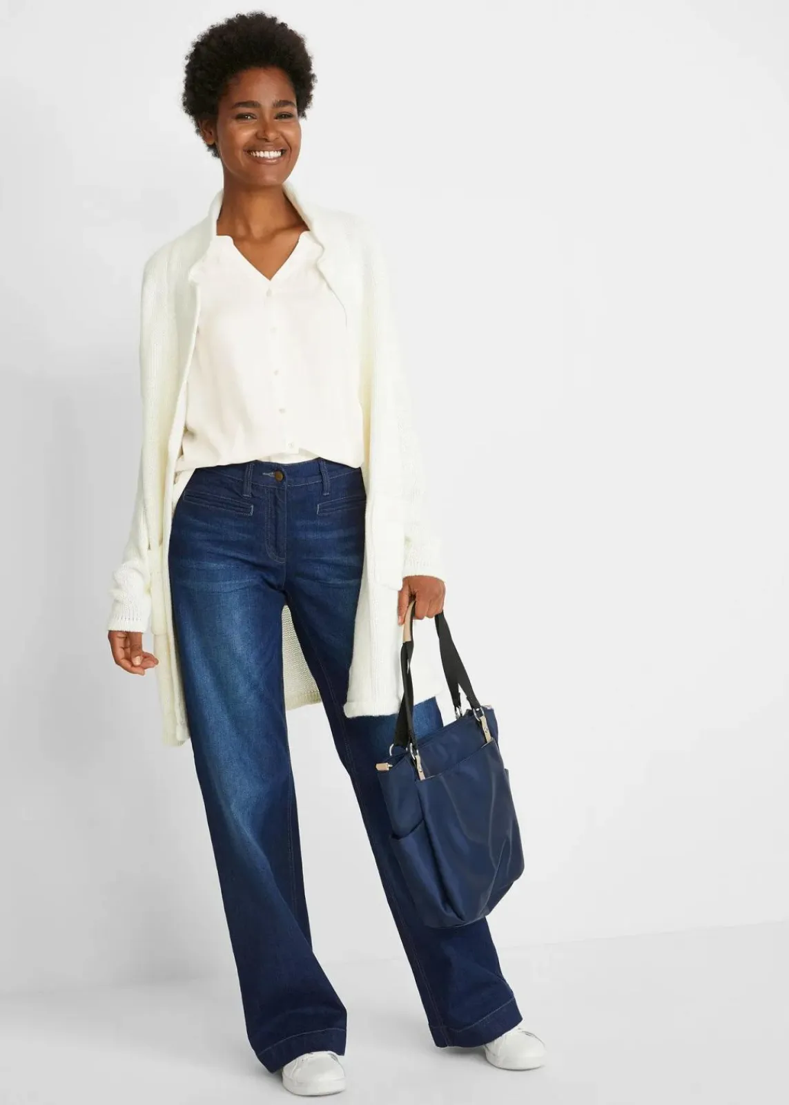 bonprix Jeans|Bekleidung·Shirts & Tops^Wide Leg Jeans Mid Waist, Bequembund blau denim used