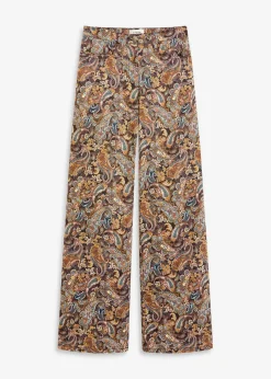 bonprix Bekleidung·Kleider|Hosen^Wide Leg Stretchhose mit Baumwolle schwarz/beige paisley