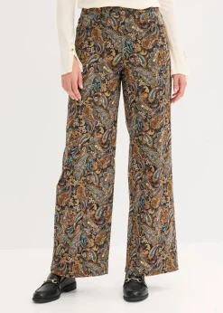 bonprix Bekleidung·Kleider|Hosen^Wide Leg Stretchhose mit Baumwolle schwarz/beige paisley