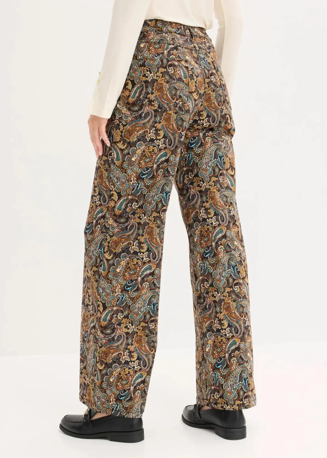 bonprix Bekleidung·Kleider|Hosen^Wide Leg Stretchhose mit Baumwolle schwarz/beige paisley