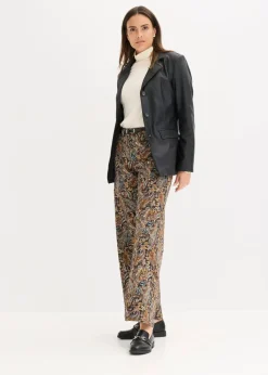 bonprix Bekleidung·Kleider|Hosen^Wide Leg Stretchhose mit Baumwolle schwarz/beige paisley