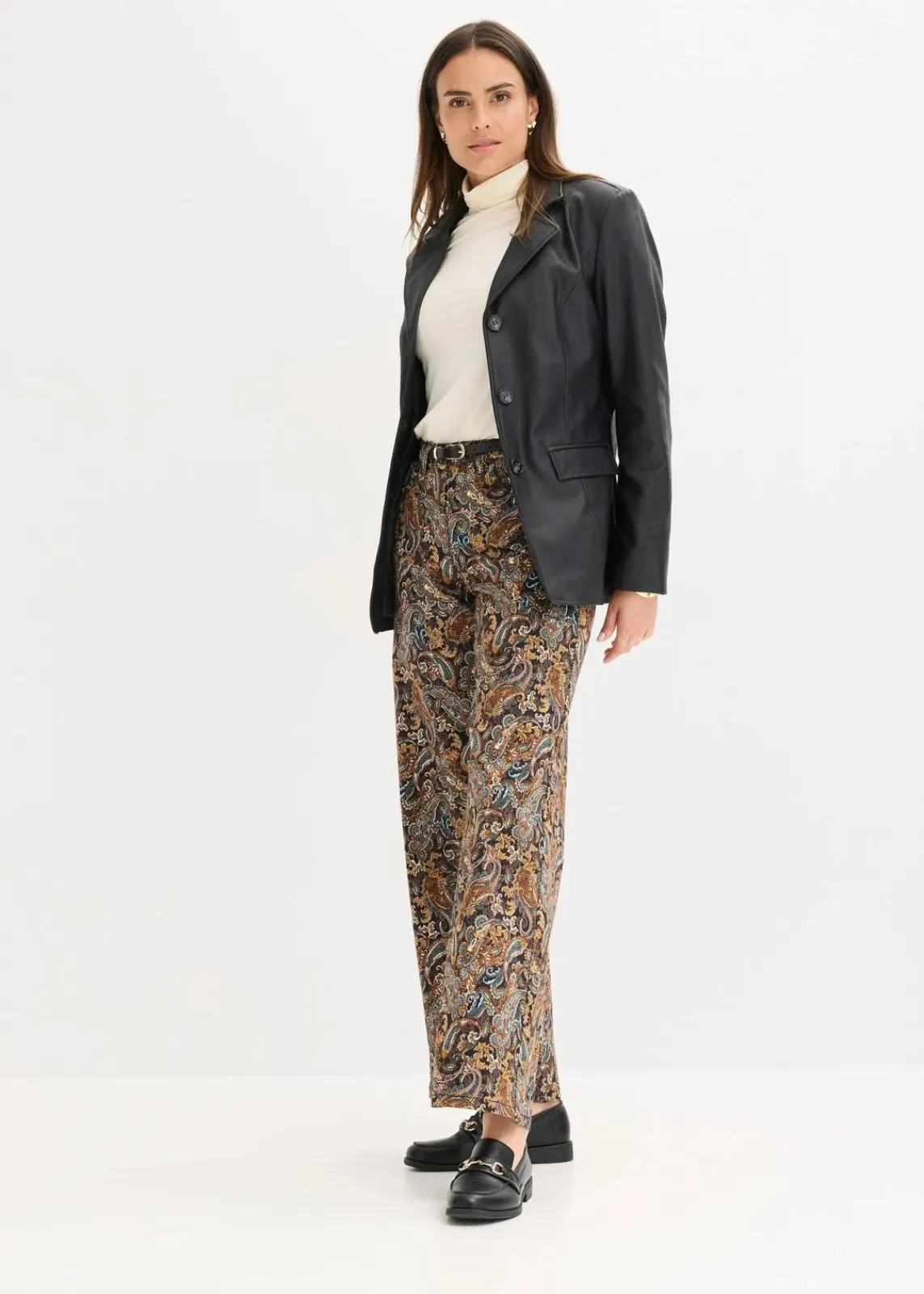 bonprix Bekleidung·Kleider|Hosen^Wide Leg Stretchhose mit Baumwolle schwarz/beige paisley