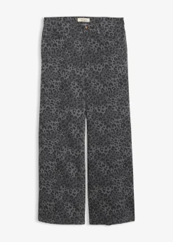 bonprix Bekleidung·Kleider|Hosen^Wide Leg Twillhose mit Leodruck rauchgrau leo bedruckt
