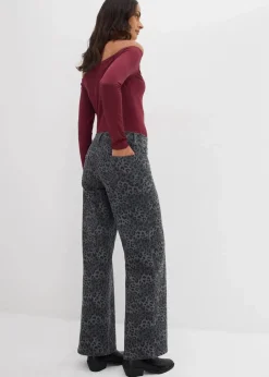 bonprix Bekleidung·Kleider|Hosen^Wide Leg Twillhose mit Leodruck rauchgrau leo bedruckt
