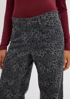 bonprix Bekleidung·Kleider|Hosen^Wide Leg Twillhose mit Leodruck rauchgrau leo bedruckt