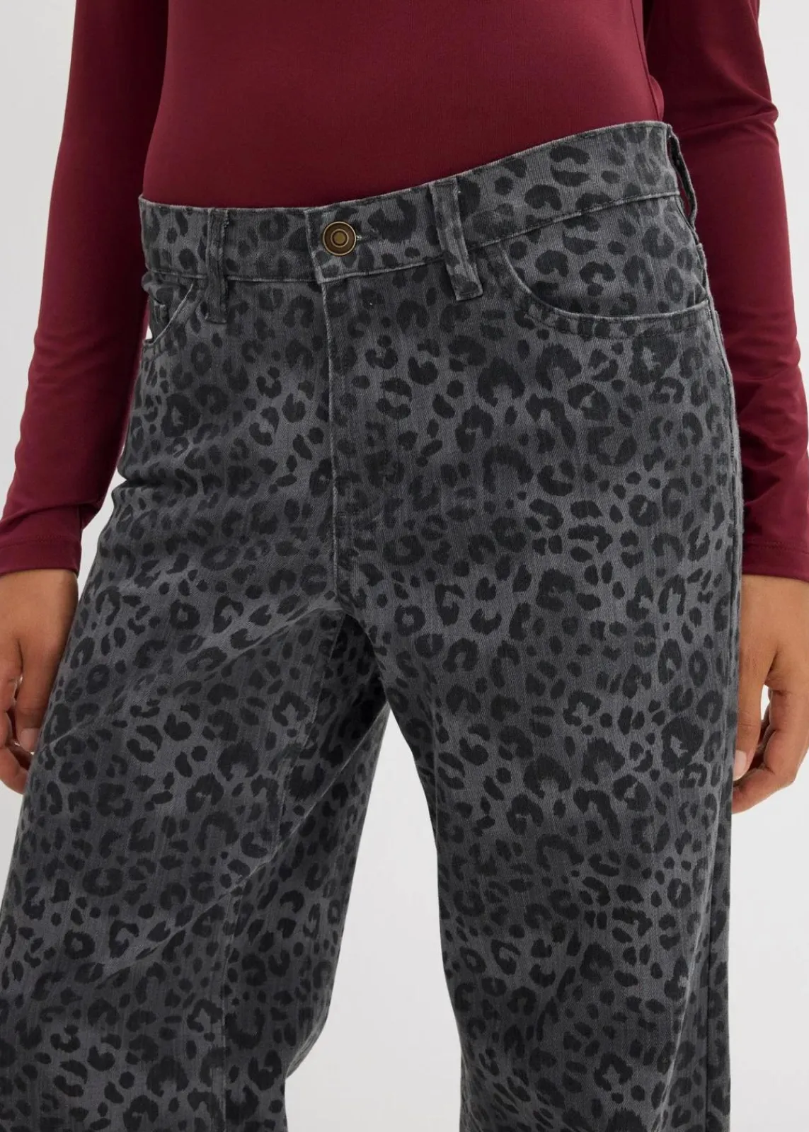 bonprix Bekleidung·Kleider|Hosen^Wide Leg Twillhose mit Leodruck rauchgrau leo bedruckt