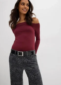 bonprix Bekleidung·Kleider|Hosen^Wide Leg Twillhose mit Leodruck rauchgrau leo bedruckt