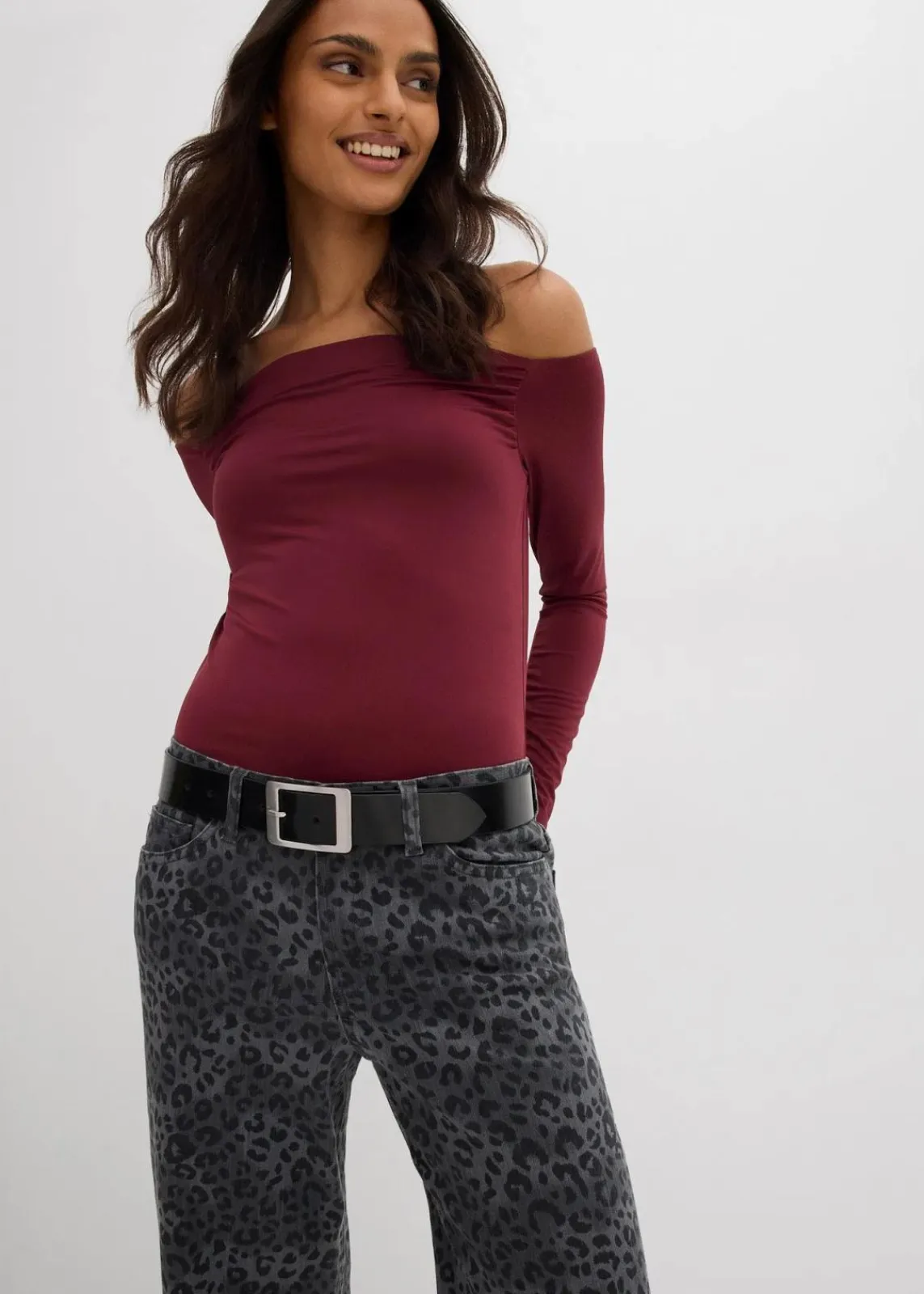 bonprix Bekleidung·Kleider|Hosen^Wide Leg Twillhose mit Leodruck rauchgrau leo bedruckt