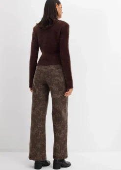 bonprix Hosen|Bekleidung·Kleider^Wide Leg Twillhose mit Leodruck dunkelbraun leo bedruckt, washed