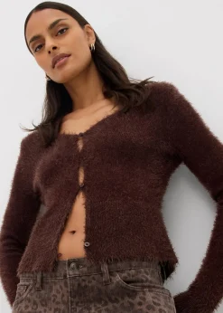 bonprix Hosen|Bekleidung·Kleider^Wide Leg Twillhose mit Leodruck dunkelbraun leo bedruckt, washed