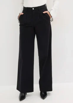 bonprix Bekleidung·Kleider|Hosen^Wide-Leg Bundfalten-Hose mit Bequembund schwarz