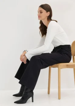 bonprix Bekleidung·Kleider|Hosen^Wide-Leg Bundfalten-Hose mit Bequembund schwarz