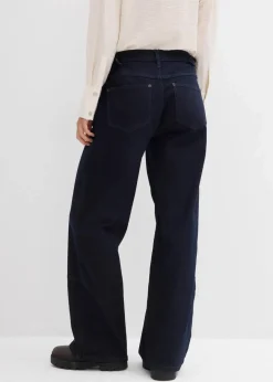 bonprix Jeans|Kurzgrößen^Wide-Leg Jeans Mid Waist tiefblau denim ungewaschen