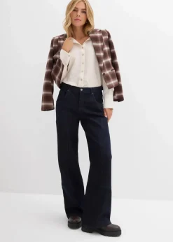 bonprix Jeans|Kurzgrößen^Wide-Leg Jeans Mid Waist tiefblau denim ungewaschen
