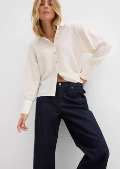 bonprix Jeans|Kurzgrößen^Wide-Leg Jeans Mid Waist tiefblau denim ungewaschen