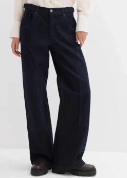 bonprix Jeans|Kurzgrößen^Wide-Leg Jeans Mid Waist tiefblau denim ungewaschen