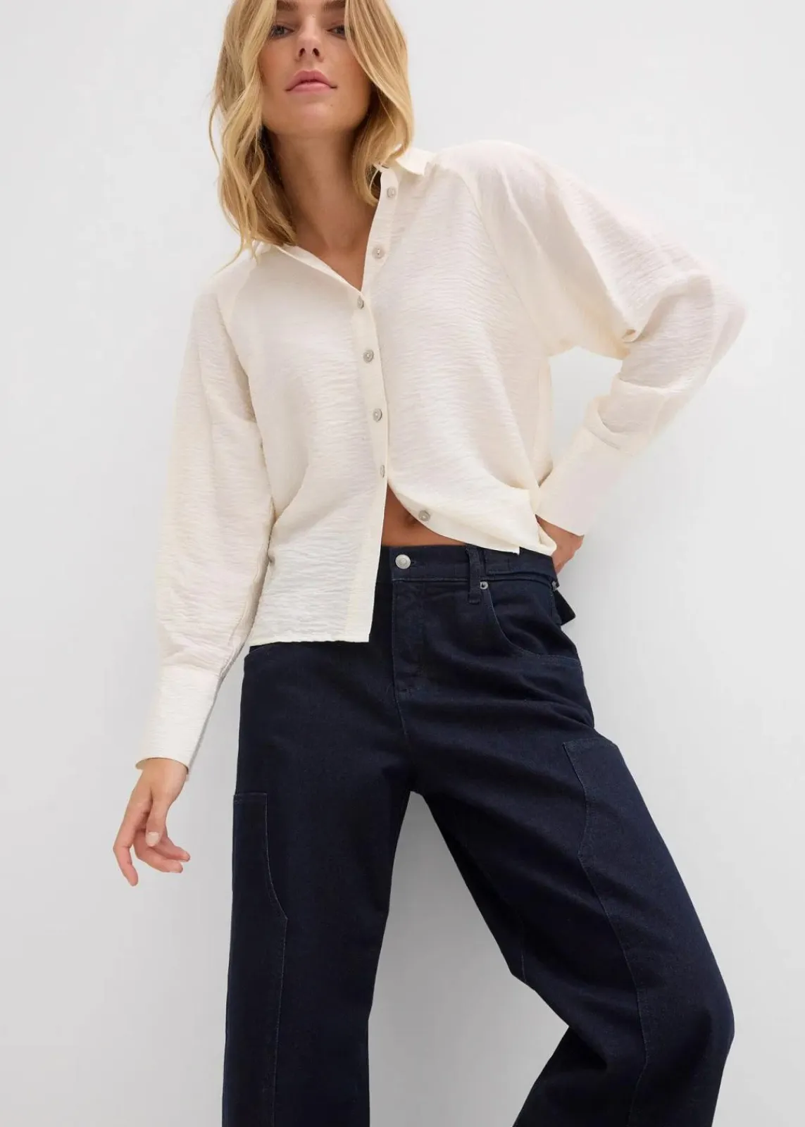 bonprix Jeans|Kurzgrößen^Wide-Leg Jeans Mid Waist tiefblau denim ungewaschen