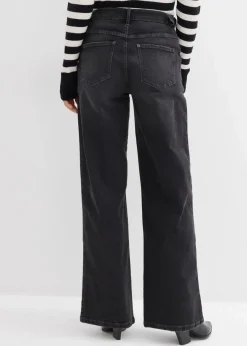 bonprix Kurzgrößen|Bekleidung·Shirts & Tops^Wide-Leg Jeans Mid Waist dunkelgrau denim used