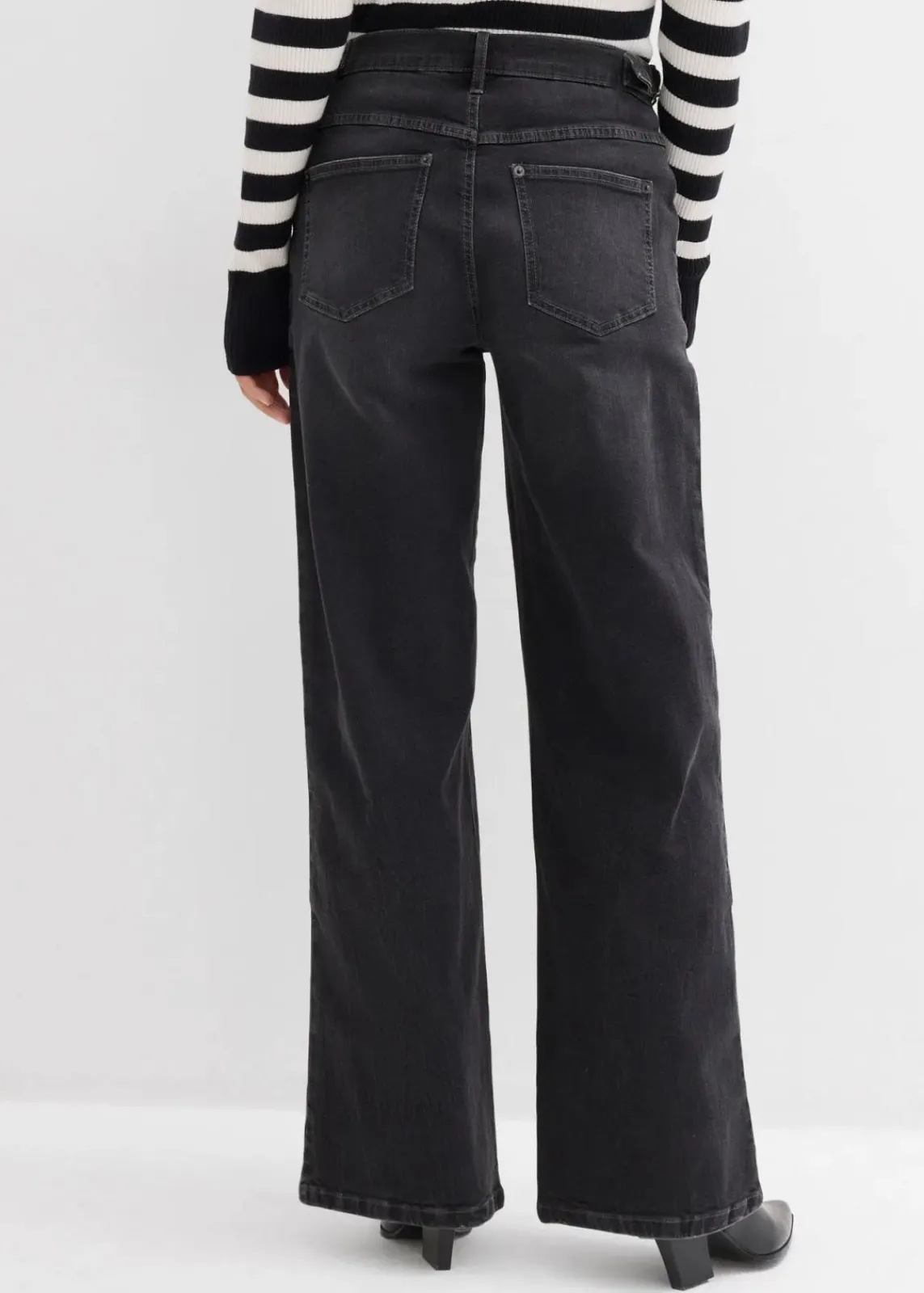 bonprix Kurzgrößen|Bekleidung·Shirts & Tops^Wide-Leg Jeans Mid Waist dunkelgrau denim used
