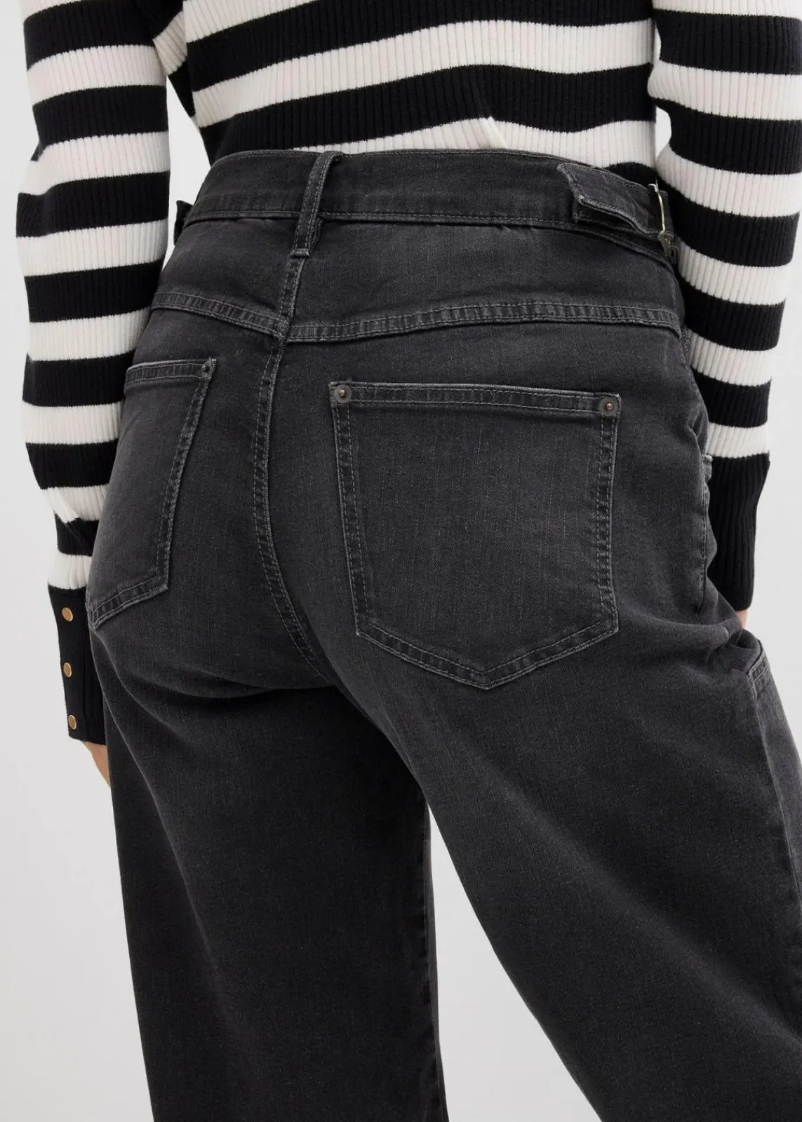 bonprix Kurzgrößen|Bekleidung·Shirts & Tops^Wide-Leg Jeans Mid Waist dunkelgrau denim used