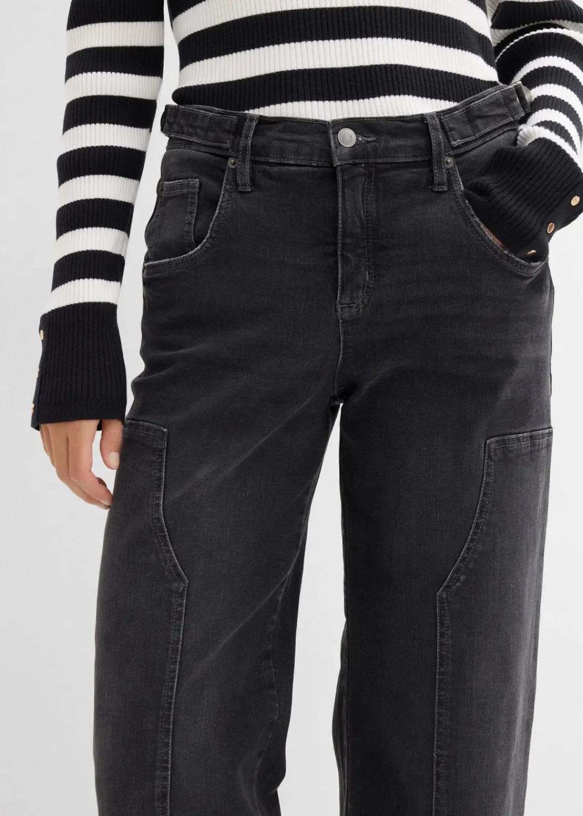 bonprix Kurzgrößen|Bekleidung·Shirts & Tops^Wide-Leg Jeans Mid Waist dunkelgrau denim used