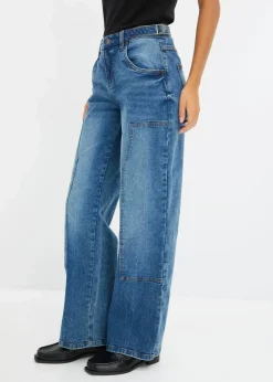 bonprix Jeans|Kurzgrößen^Wide-Leg Jeans Mid Waist blau denim