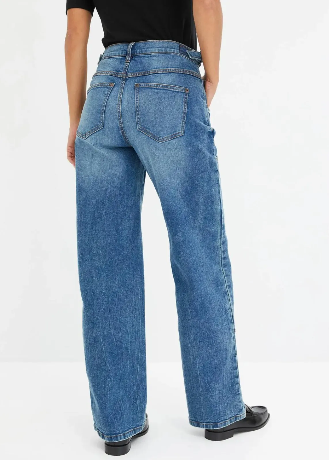 bonprix Jeans|Kurzgrößen^Wide-Leg Jeans Mid Waist blau denim