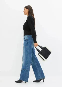 bonprix Jeans|Kurzgrößen^Wide-Leg Jeans Mid Waist blau denim