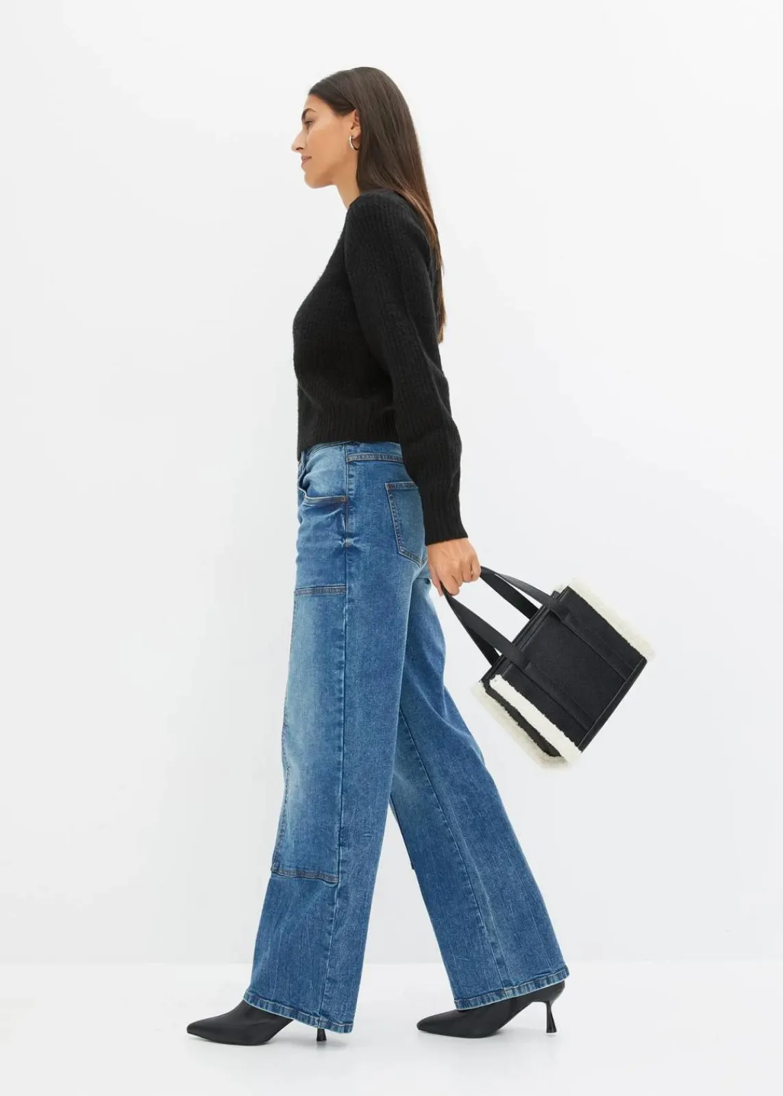 bonprix Jeans|Kurzgrößen^Wide-Leg Jeans Mid Waist blau denim