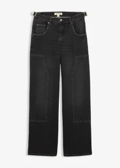 bonprix Jeans|Kurzgrößen^Wide-Leg Jeans Mid Waist dunkelgrau denim used
