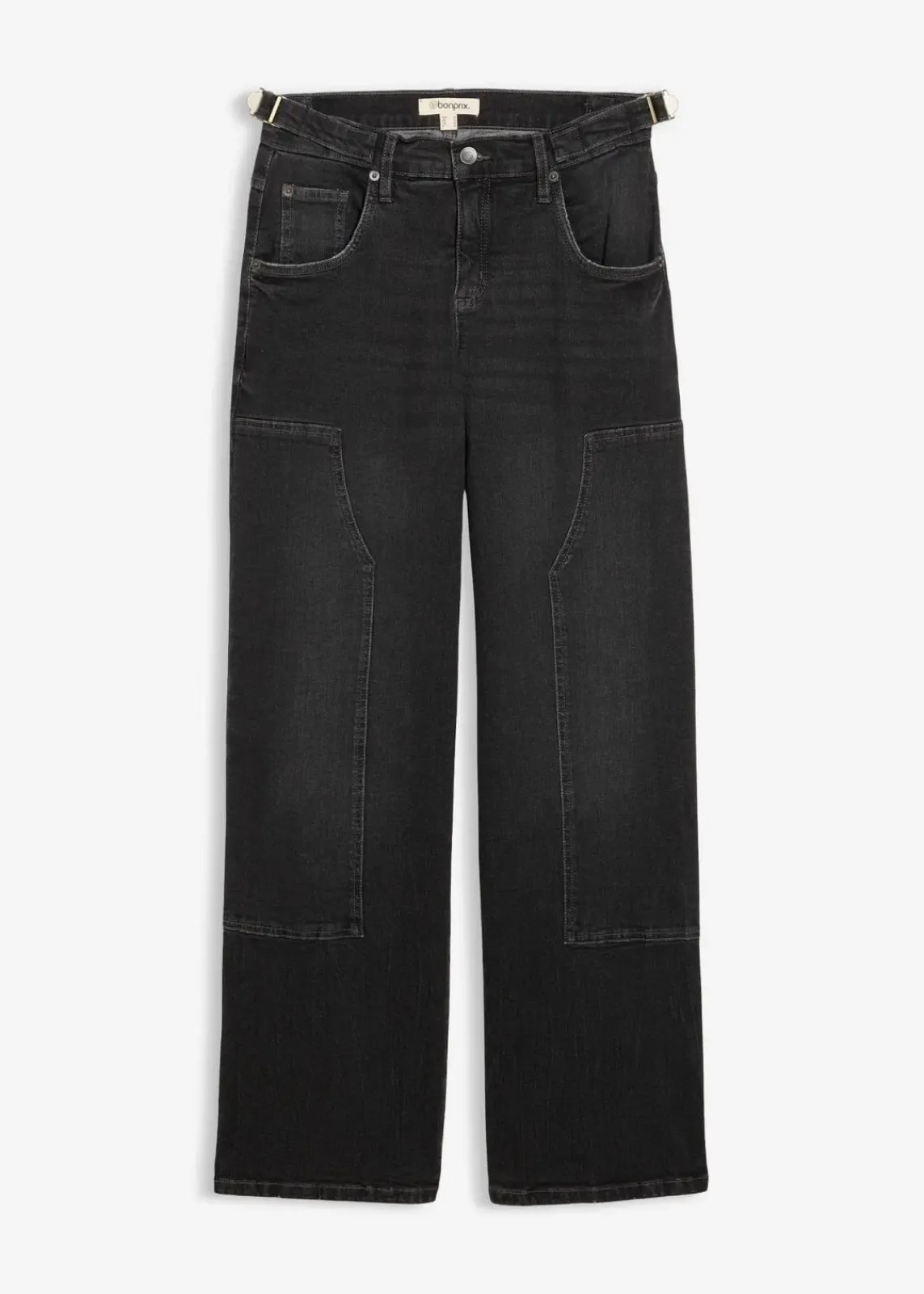 bonprix Jeans|Kurzgrößen^Wide-Leg Jeans Mid Waist dunkelgrau denim used