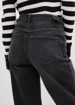 bonprix Jeans|Kurzgrößen^Wide-Leg Jeans Mid Waist dunkelgrau denim used