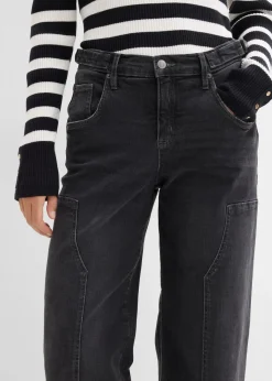bonprix Jeans|Kurzgrößen^Wide-Leg Jeans Mid Waist dunkelgrau denim used