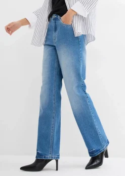 bonprix Jeans|Bekleidung·Shirts & Tops^Wide-Leg-Jeans High Waist hellblau denim used