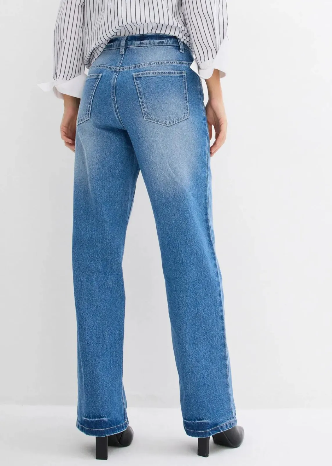 bonprix Jeans|Bekleidung·Shirts & Tops^Wide-Leg-Jeans High Waist hellblau denim used