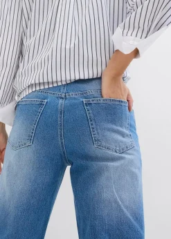 bonprix Jeans|Bekleidung·Shirts & Tops^Wide-Leg-Jeans High Waist hellblau denim used